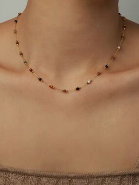 18K Gold Plated Beaded Multi-Color Necklace